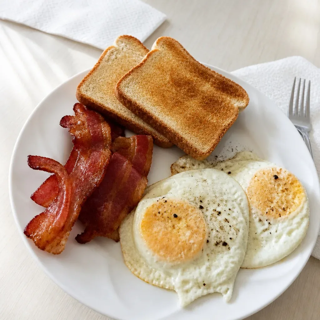 Breakfast plate before and after AI photo enhancement