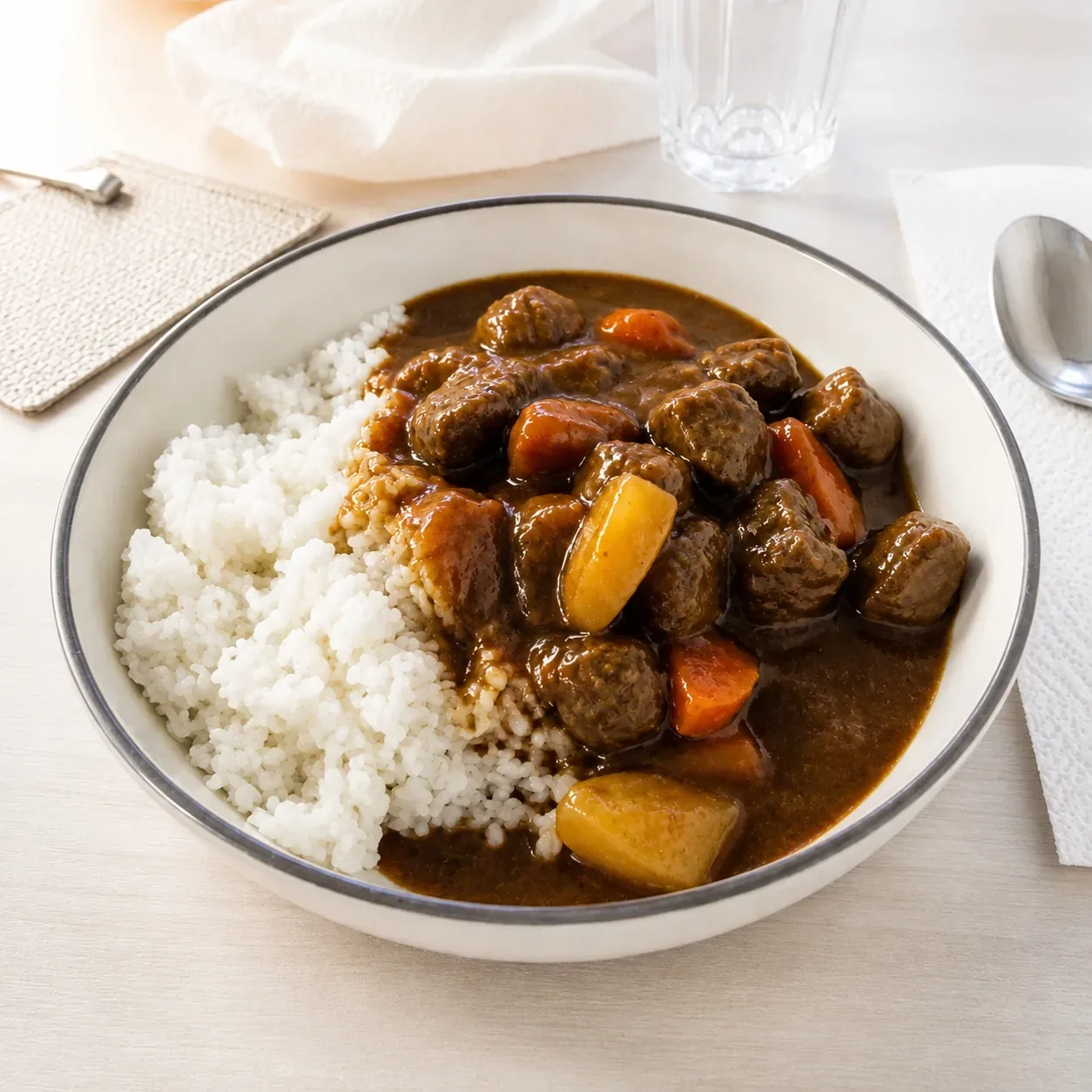 Beef curry before and after AI photo enhancement