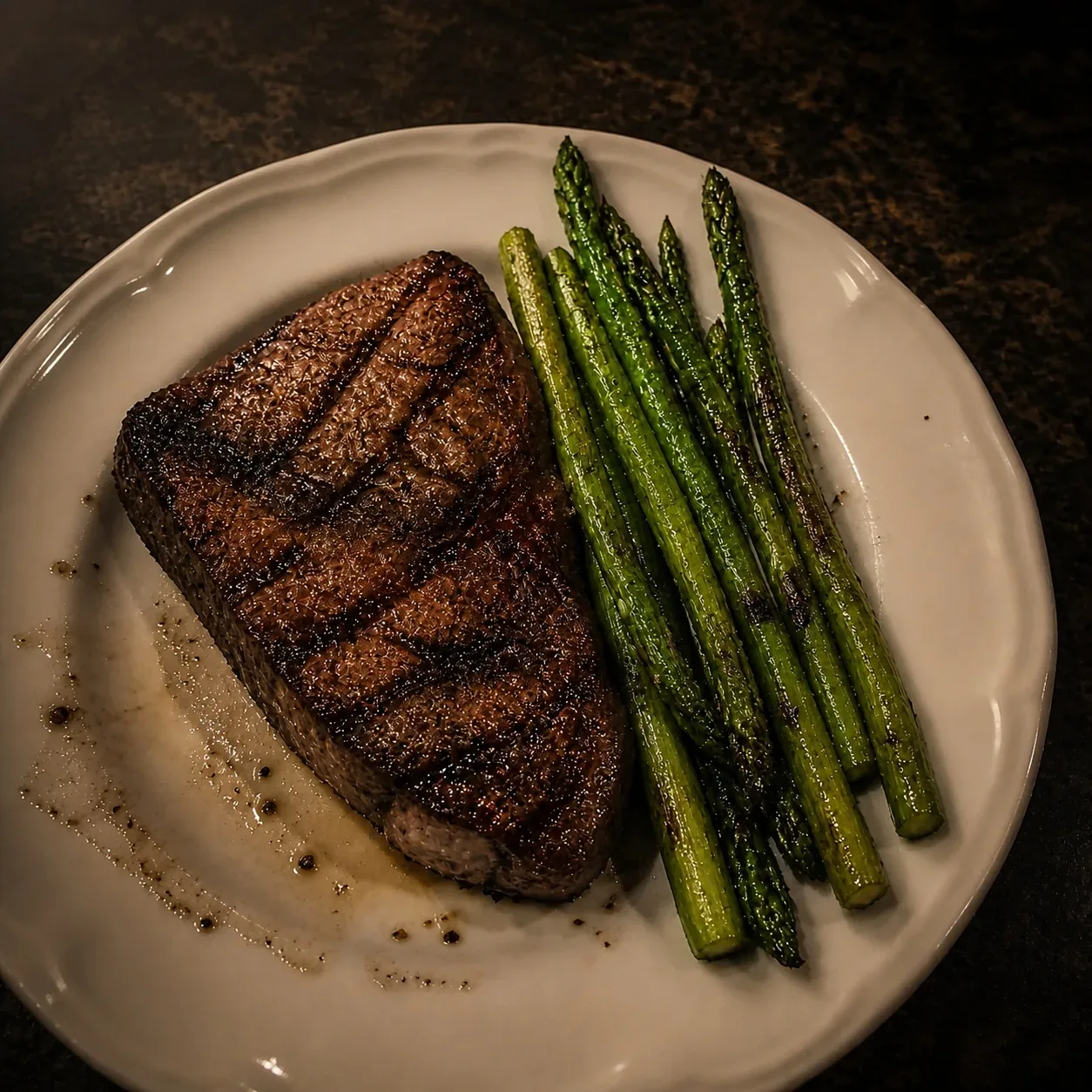 Grilled steak before and after AI photo enhancement