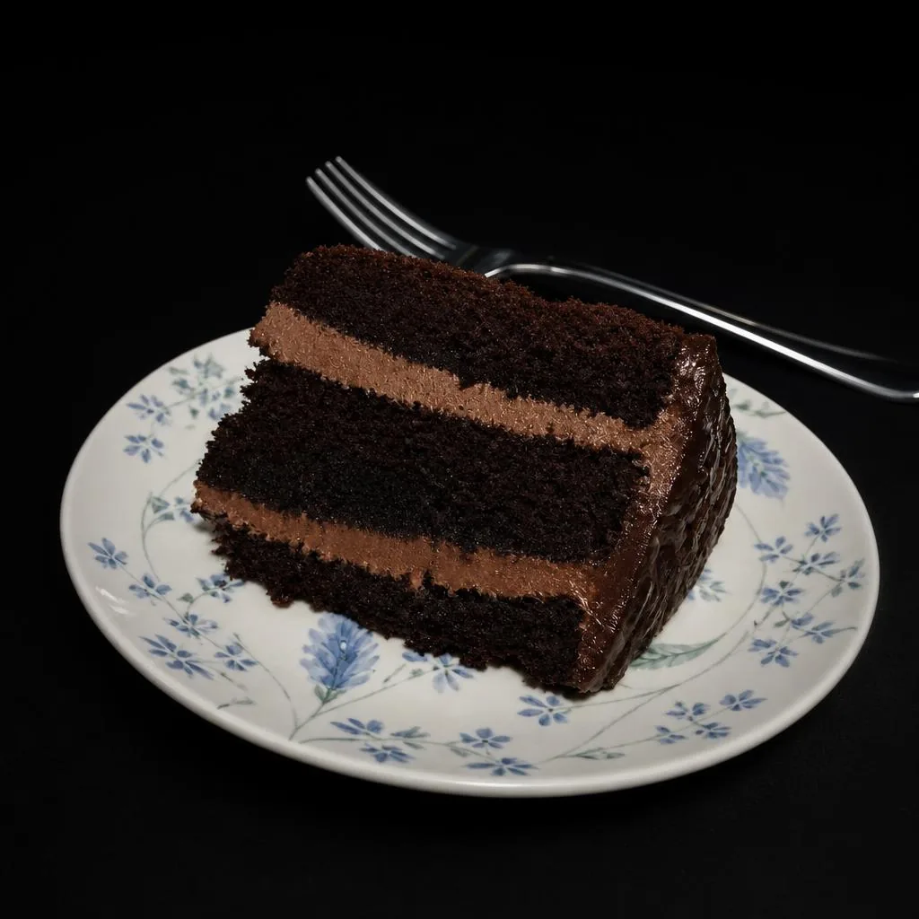 Chocolate cake enhanced on a black background in cool colour style