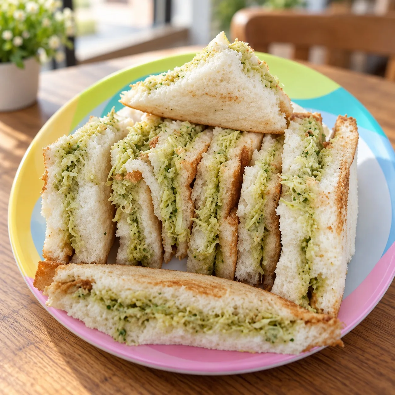 Vegetable sandwich on a café table in natural colour style