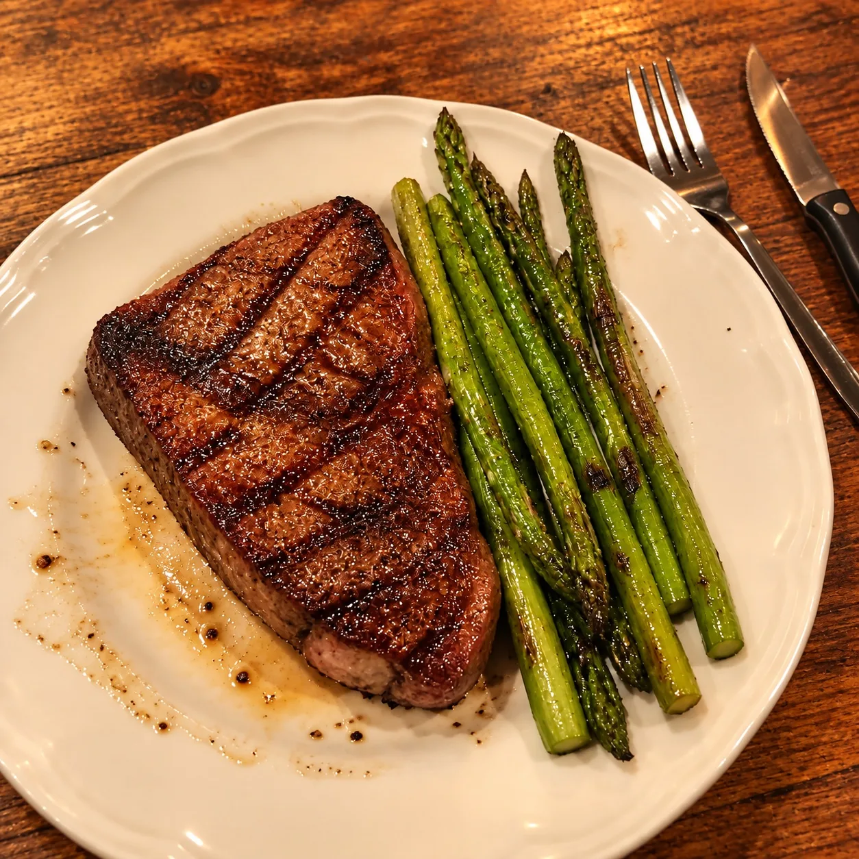 Grilled steak enhanced on a rustic wood table in warm colour style